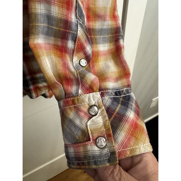 BKE Vintage 1967 Button Up Plaid Size L Athletic Fit Red Blue Snap Western Rodeo - Picture 3 of 8